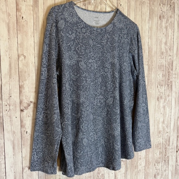 PureJill J. Jill Blue Patterned Pima Cotton Long-Sleeve Shirttail Tee Large - Picture 2 of 6